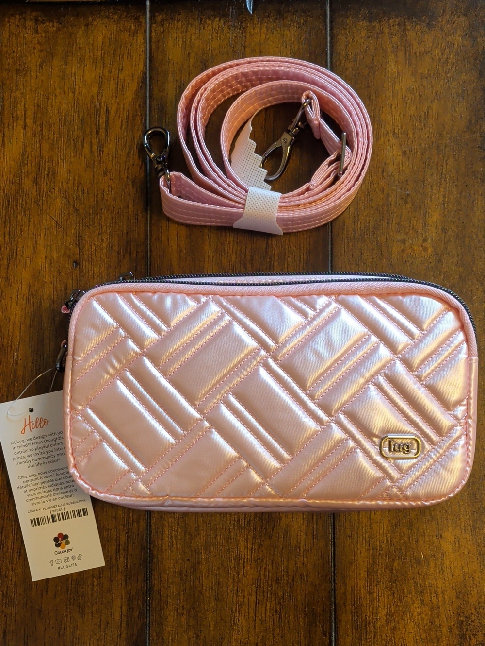 Lug Coupe XL Plus Convertible Crossbody in Metallic Bubble Pink
